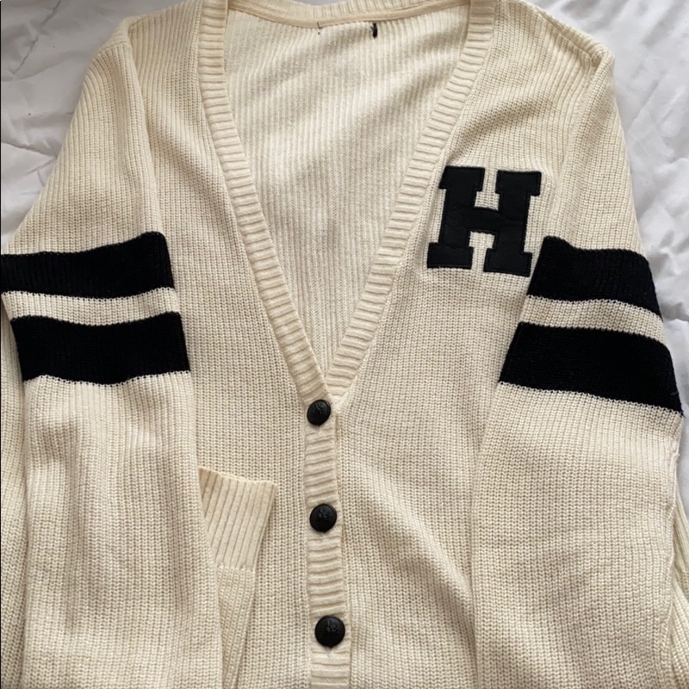 Long Cream and Black Zara Knitted Cardigan